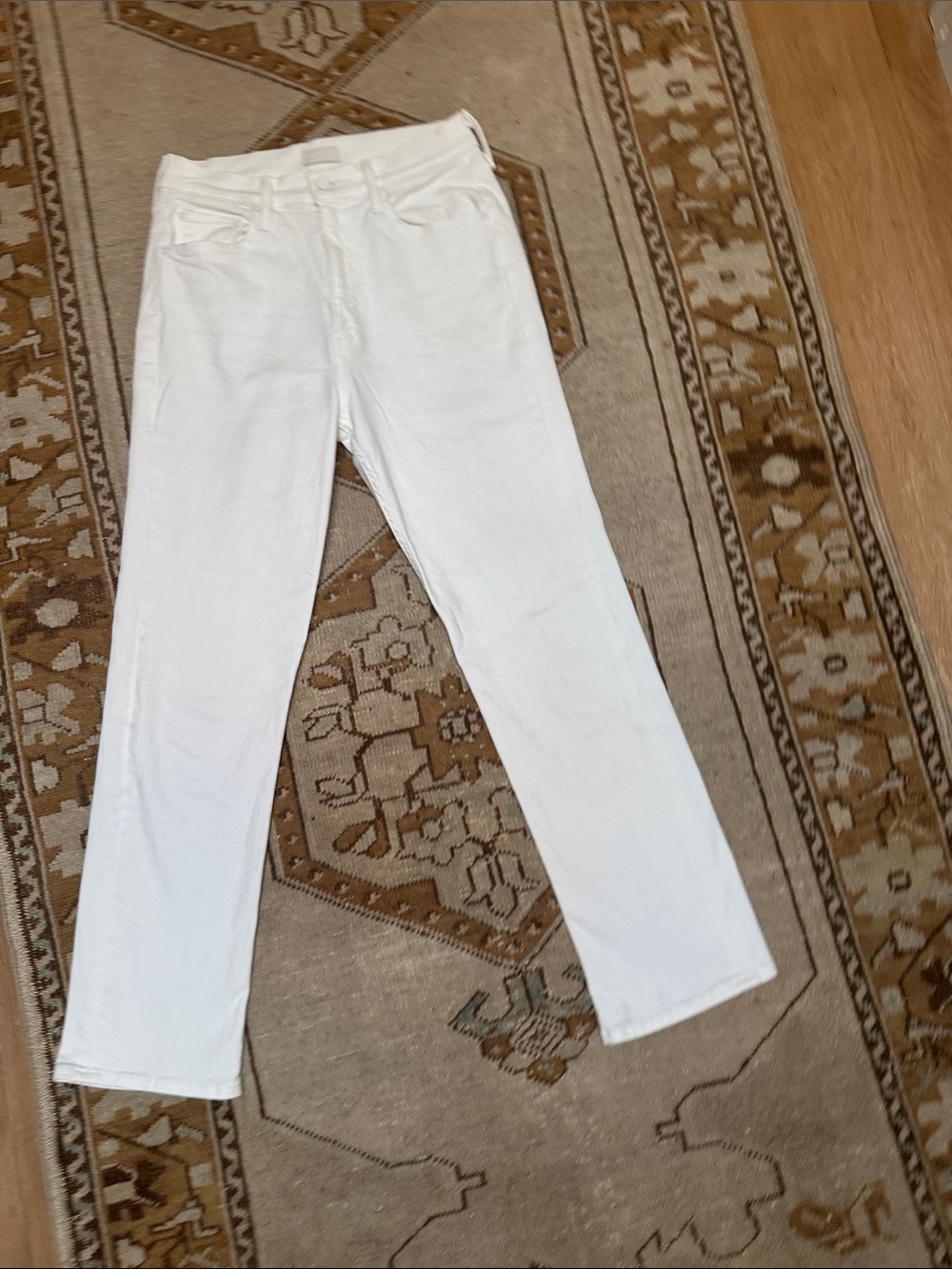 MOTHER High Waisted Rider Ankle Jeans - White